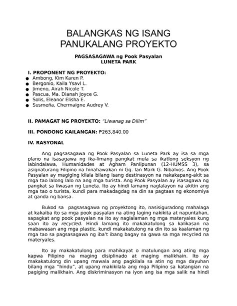 Panukala Balangkas Humss 3 Group 5 Balangkas Ng Isang Panukalang