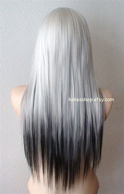 Gray Black Ombre Wig Long Straight Hair Side Bangs Wig Heat Etsy Artofit