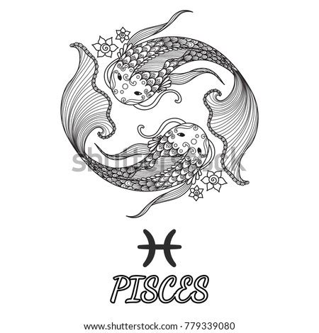 Download Line Art Design Pisces Zodiac Sign Stock Vector 779339080 - Shutterstock