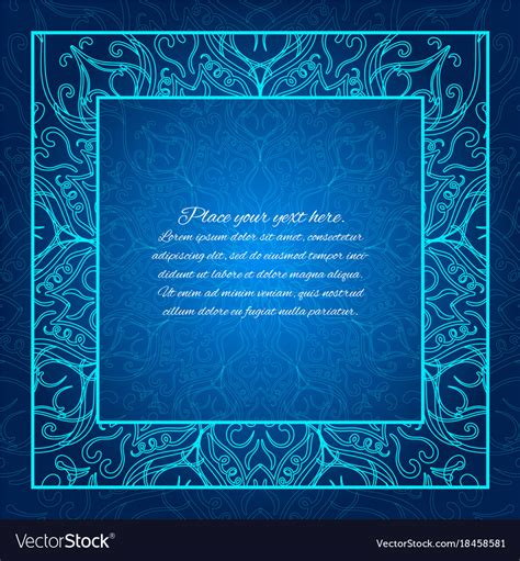 Blue Border Lace Invitation Glowing Mandala Vector Image
