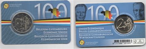 Belgium 2 Euro Coin 100 Years Of The Belgium Luxembourg Economic
