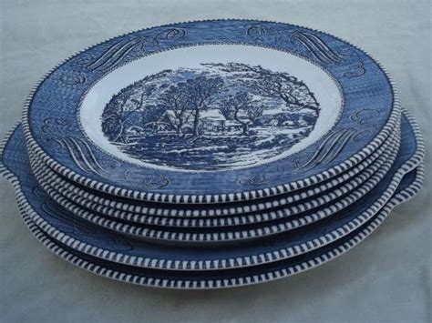 Royal Currier And Ives Blue And White China Dinner Plates And Platters