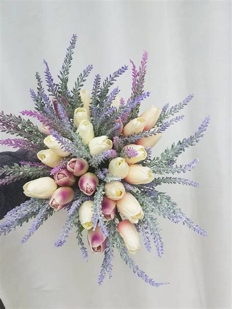 It is a lovely example of how you can have two different bouquets while keeping a cohesive look. Artificial lavender and tulip bouquet in 2020 | Tulip ...