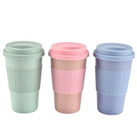 350ml Eco Friendly Wheat Straw Coffee To Go Cups Travel Mug With Lids