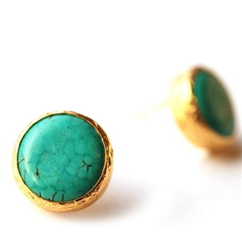 Turquoise Stud Earrings In K Gold Vermeil Over Sterling