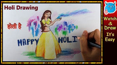 How do you draw a picture of indian festival? Easy Happy Holi Drawing Festival Scene for Kids - YouTube