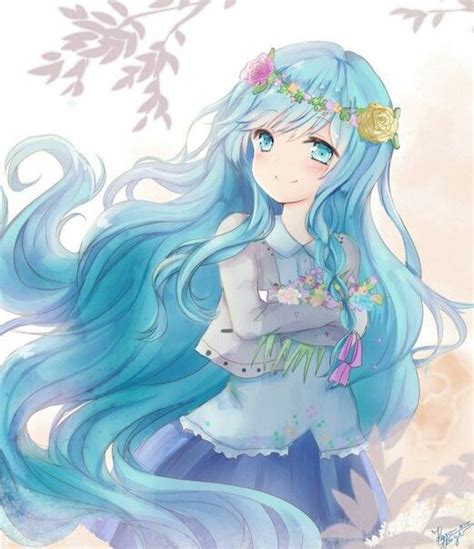 Anime Art Girl Beautiful Blue Hair Eyes Princess