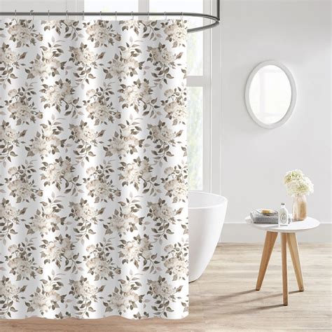 Natural Taupe Beige Floral Shower Curtain For Bathroom