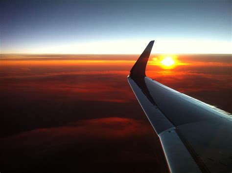 Wing Airplane At Sunset Foto And Bild On The Road By Air