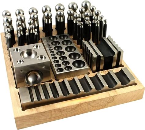 41 Piece Steel Dapping Doming Punch Block Set And Wooden Base Jewelry