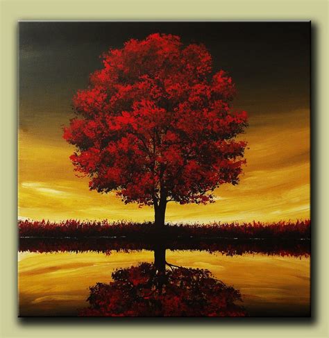 Large Modern Red Tree Landscape Contemporary Art Painting One Etsy