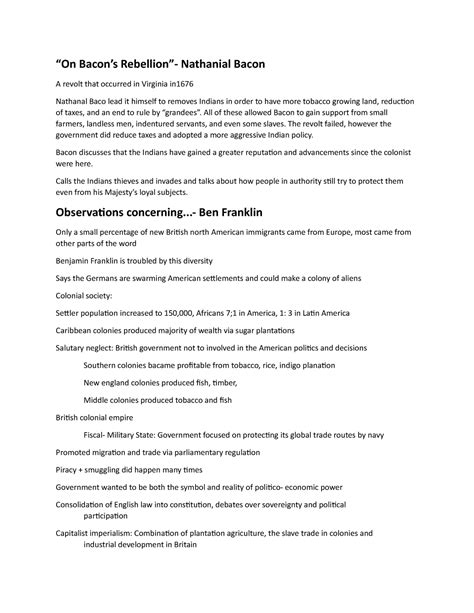 Indepth look on American society - “On Bacon’s Rebellion”- Nathanial