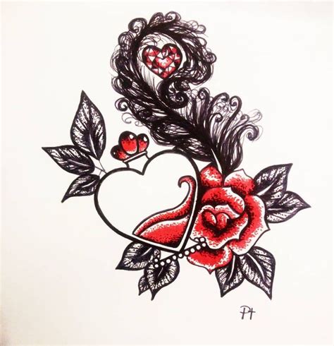 A Drawing Of A Heart With Flowers And Leaves