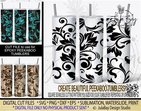 Digital Swirls Western Tooled Leather Floral Pattern Peekaboo Tumbler