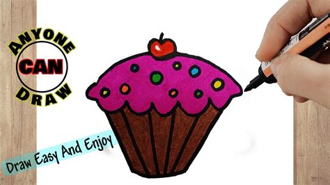 how to draw a cupcake step by step drawing a cupcake easy youtube