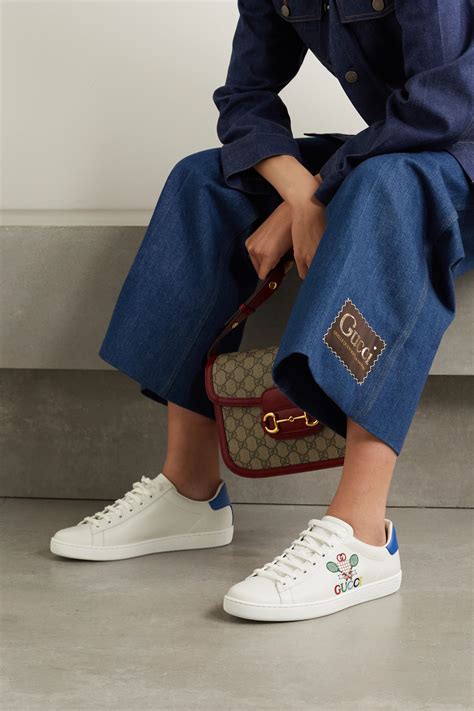 White Ace Embroidered Leather Sneakers Gucci Net A Porter