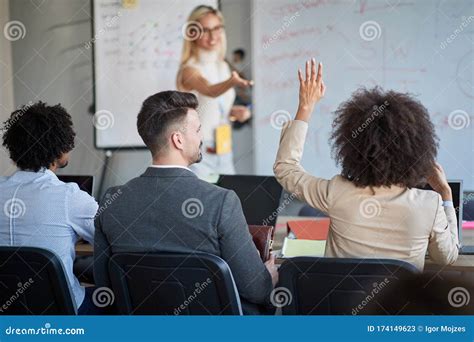 Young Business Woman Ask A Question At The Meeting Stock Image Image