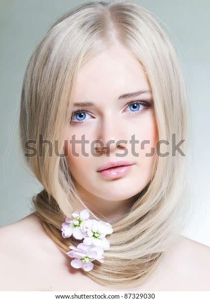 Beautiful Young Girl White Hair Blue Stock Photo 87329030 Shutterstock