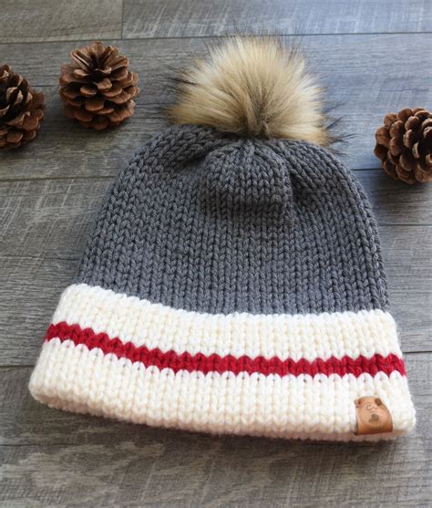 Adult Beanie Sock Monkey Hat Knitted Hat Winter Hat Pompom Etsy