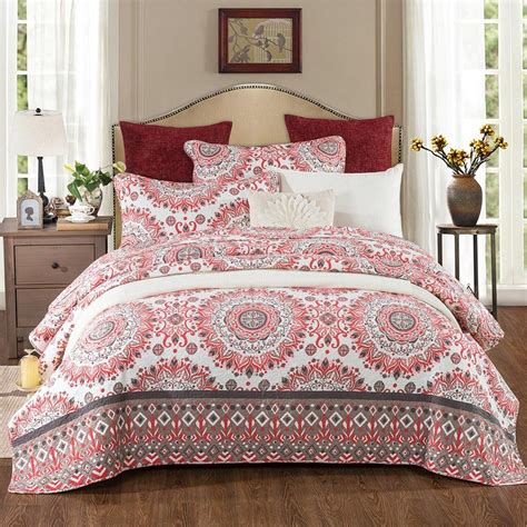 newlake reversible bedspread quilt set red kaleidoscope pattern queen size want to know
