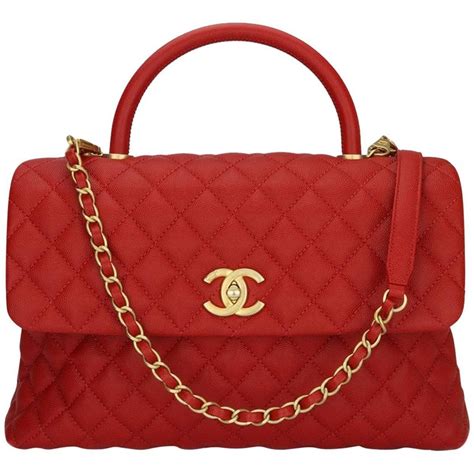 Chanel Coco Handle Large Red Caviar Bag With Brushed Gold Hardware