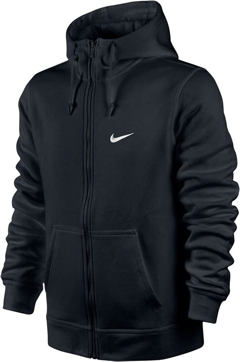 Nike Club Swoosh Mens Full Zip Fleece Hoodie Hooded Jacket Top Black