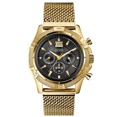 Guess Mens Chronograph Gold Tone Stainless Steel Mesh Bracelet 46mm
