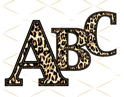 Leopard Print Font With Stitching Animal Print Alphabet Png Etsy