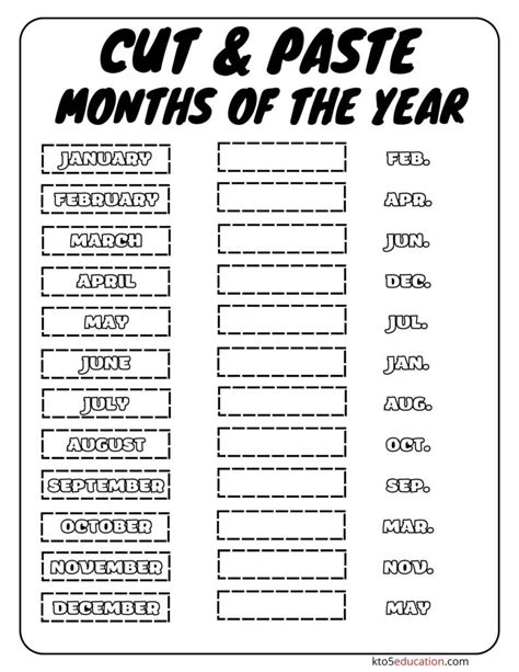 Free Cut Paste Months Of The Year Worksheet