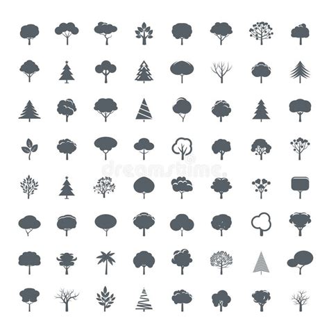 Set Of Grey Trees Vector Symbol And Icon Stock Illustration