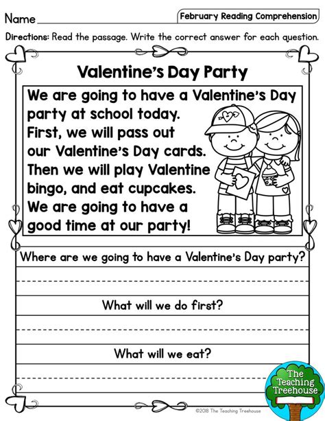 February Reading Comprehension Passages For Kindergarten And First