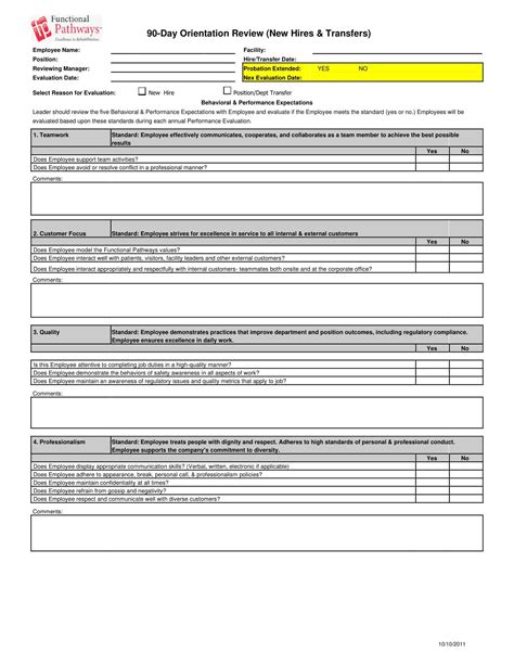 Free Printable 90 Day Review Evaluation Templates Word Pdf
