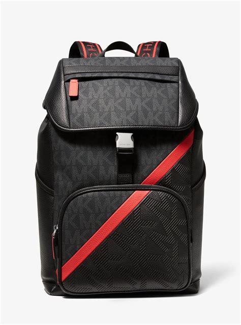 Michael Kors Cooper Embossed Faux Leather And Logo Stripe Backpack In