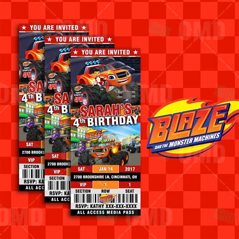 Save on cards & invitations. Blaze And The Monster Machines Ticket Style Invites - Cartoon Invites