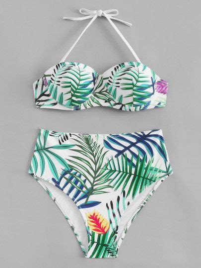 Jungle Print High Waist Bustier Bikini Set Shein Sheinside Bustier 7392