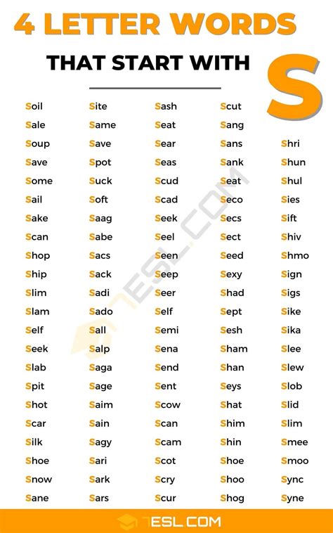 4 Letter Words Starting With S English Phrases English Words English