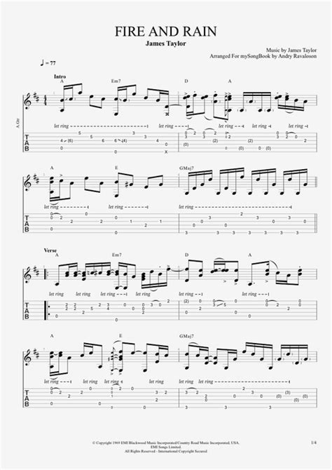 Fire And Rain By James Taylor Intermediate Solo Guitar Guitar Pro Tab