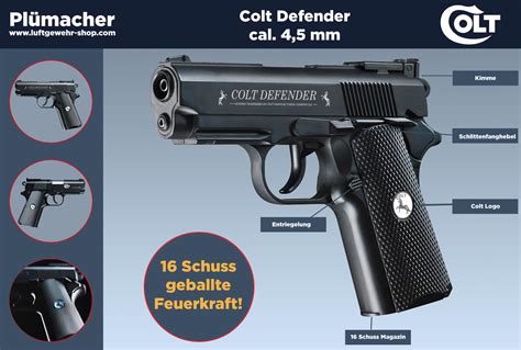 Colt Defender Co2 Pistole Im Kaliber 45 Mm Mit Einem 16 Schuss Magazin