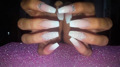 Ombré Coffin Acrylic Nails Complete With Swarovski Crystals And Swarovski Pixi Crystals Nail