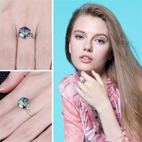 3 2ct Genuine Rainbow Fire Mystic Topaz Ring Solid 925 Sterling Silver Jewelry Ring Sets Ts