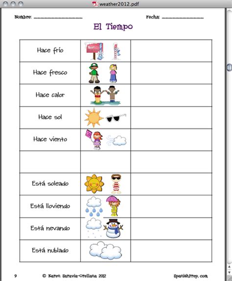 Spanish Season and Weather Packet & Answer Key | Spanish classroom