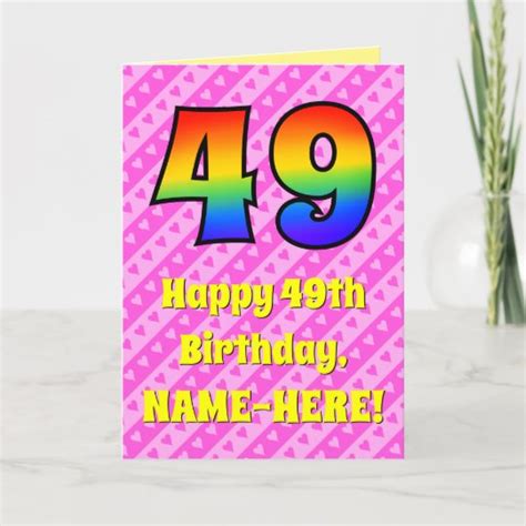 49th Birthday Pink Stripes And Hearts Rainbow 49 Card