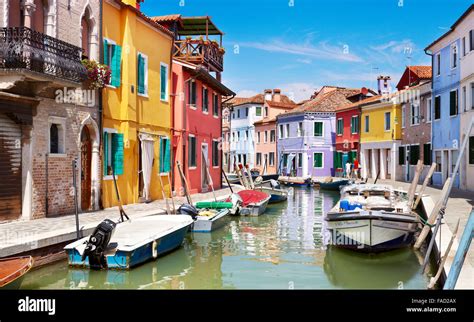 Colored Houses On Burano Near Venice Italy Burano Lagoon Island Stock