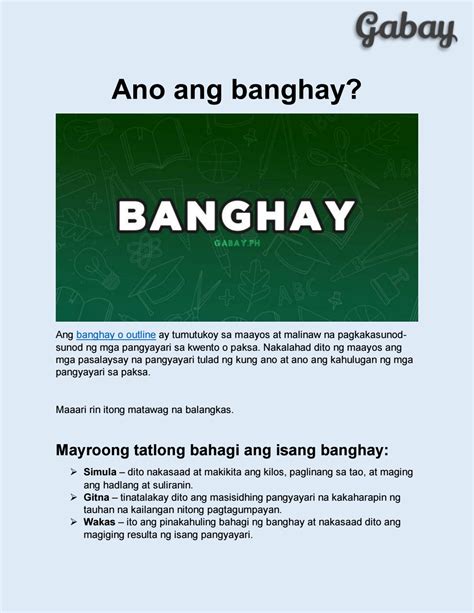 Ano Ano Ang Mga Bahagi Ng Banghay Sa Maikling Kwento