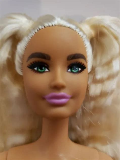 NUDE BARBIE EXTRA Doll 8 Long Crimped Platinum Blonde Hair Ponytails