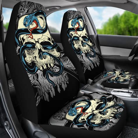 Set Of 2 Skull Gothic Car Seat Covers Awesome Skulls