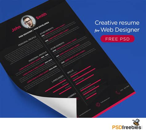 Creative Resume Template For Web Designer Free Psd Download Psd