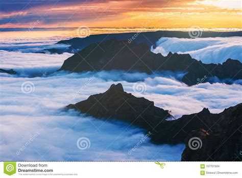Sunset Over The Mountains Madeira Island Portugal Stock Photo Image