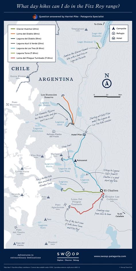 Map Showing Day Hikes You Can Do In The Fitz Roy Range Patagonia Los