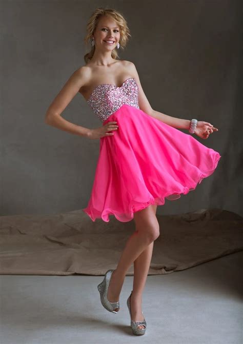 sexy sweetheart chiffon a line hot pink beautiful girl party dress short prom dresses 2017 with